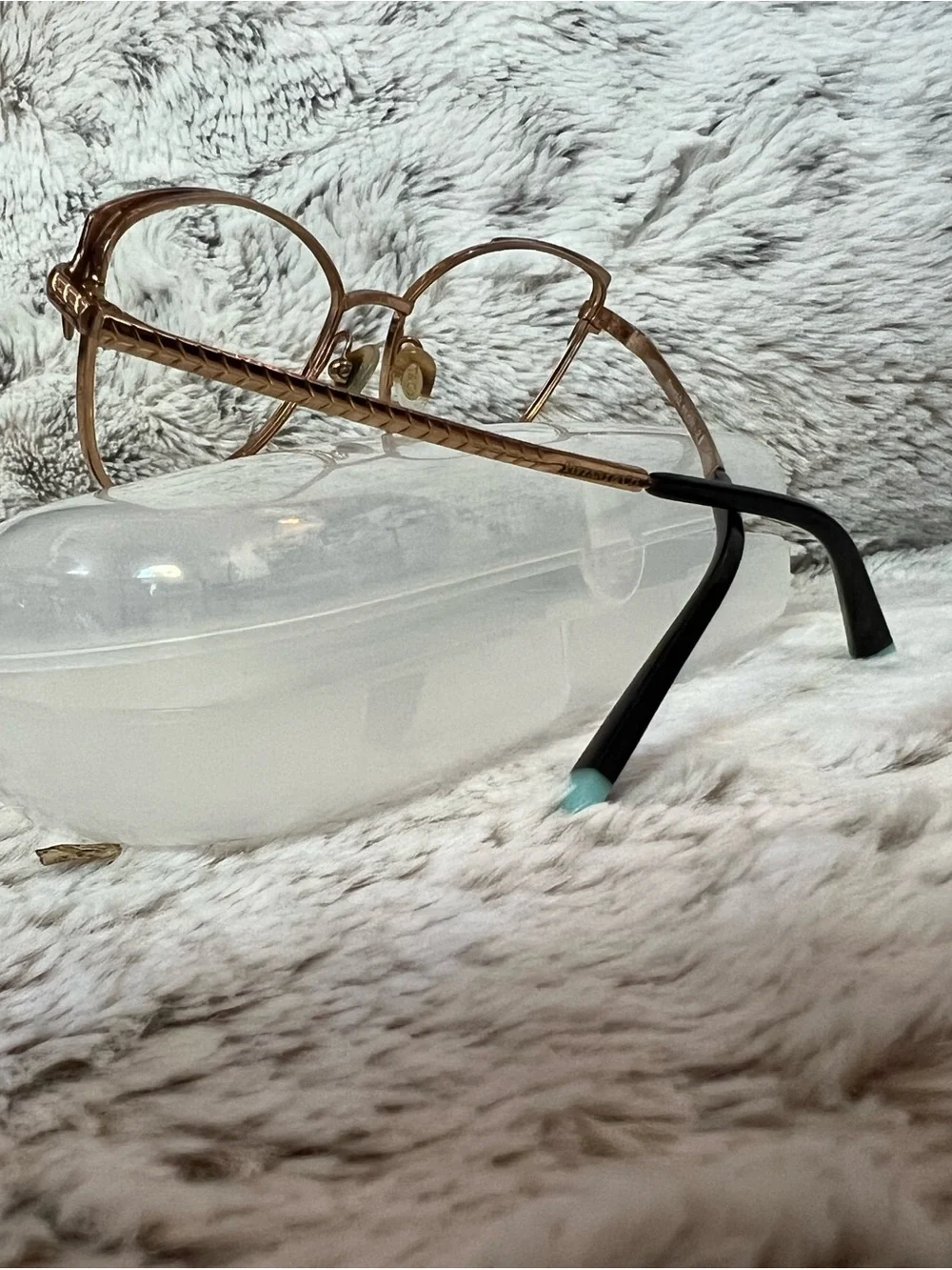 Women's Tiffany and Co gold metal and black cat eye frames